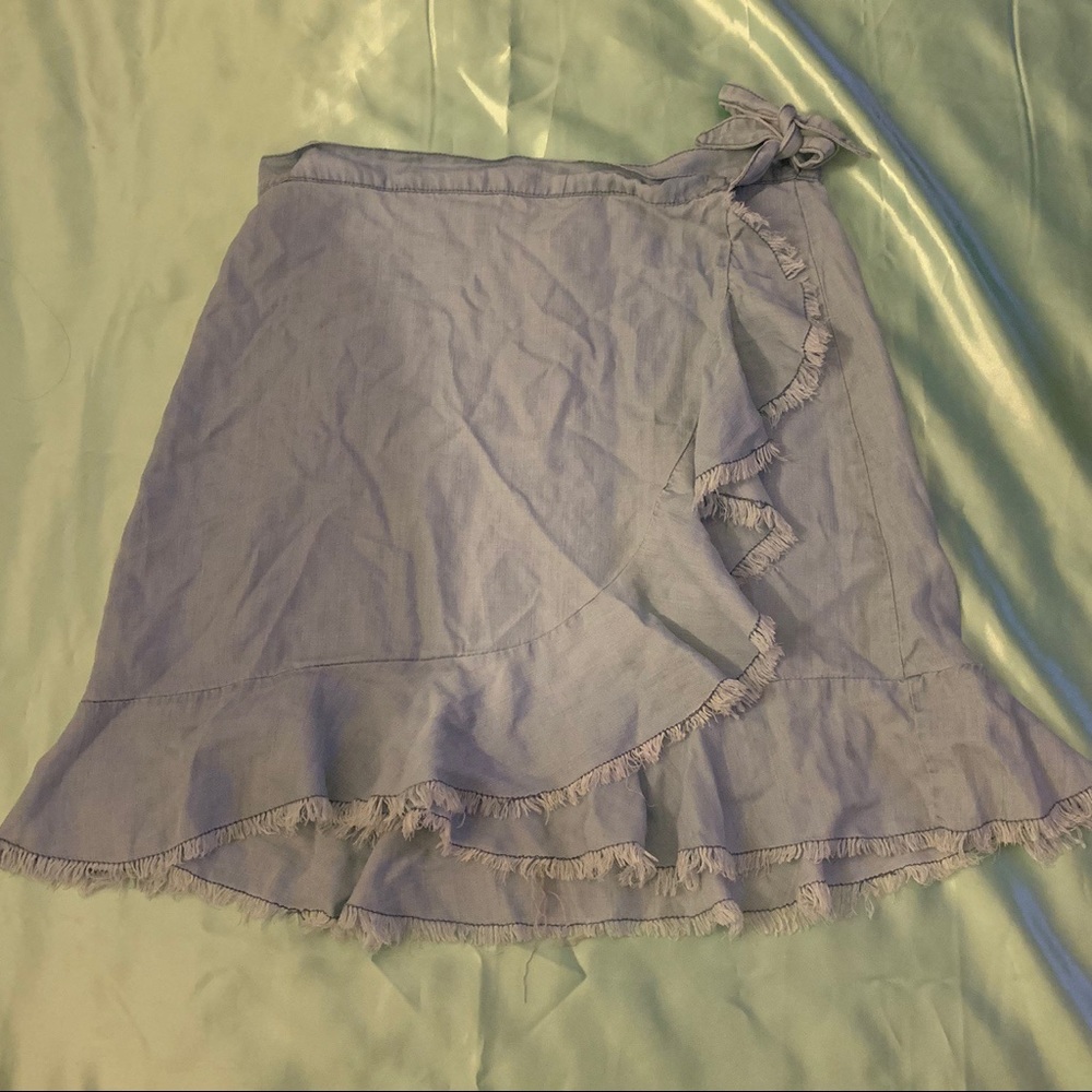 denim chambray wrap mini skirt
